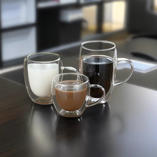 250 350 450Ml Borosilicate Double Wall Glass Coffee Mug with Handle Glass Cup for Beer Juice Water Wine Drinking