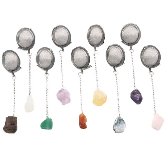 Portable 304 Stainless Steel Tea Infuser Ball Natural Raw Stone Amethyst Rose Quartz Spice Strainer Set Large Utensils