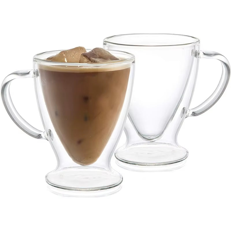 8Oz/14Oz Sustainable Microwave Safe Transparent Double Wall Glass Cup Heat Insulation High Borosilicate Glass Espresso Tea Latte